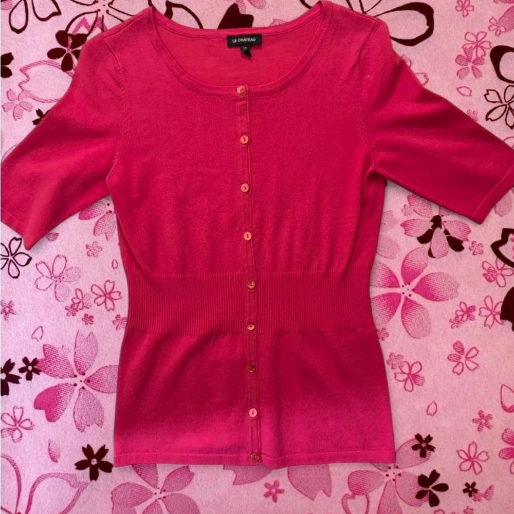 le chateau Hot Pink Knit Top with Crew Neck